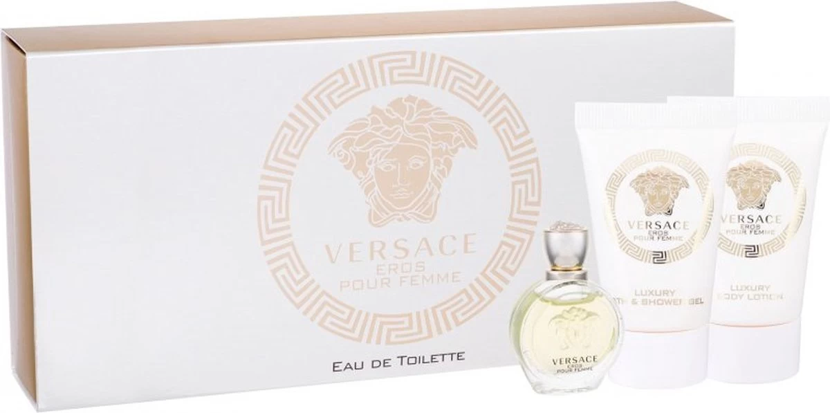 Versace Eros Pour Femme Giftset - 5 Ml Eau De Toilette Spray + 25 Ml Showergel + 25 Ml Bodylotion - Cadeauset Voor Dames 3 Versace Eros Pour Femme Giftset - 5 Ml Eau De Toilette Spray + 25 Ml Showergel + 25 Ml Bodylotion - Cadeauset Voor Dames